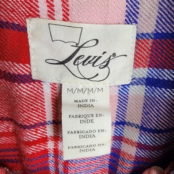Levis Flannel Shirt Plaid Cotton Red White Blue Button Front Top Blouse Size M - Picture 2 of 16